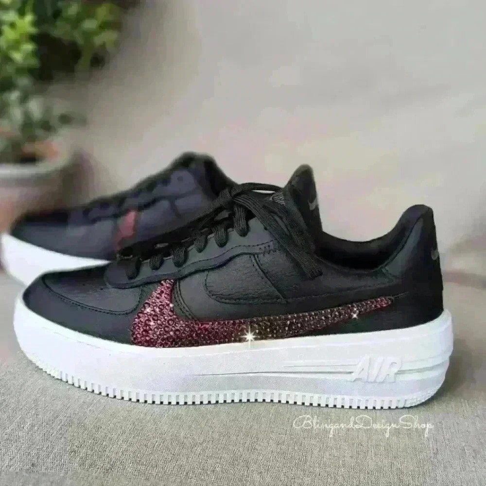 Womens Bling Nike Air Force 1 PLT.AF.ORM Black White Shoes Custom with Crystals - Picture 6 of 10